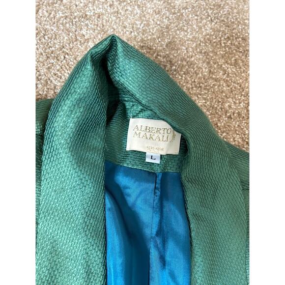 Alberto Makali blazer Kelly Green textured open front SZ LG 3/4 sleeve business - Picture 4 of 8